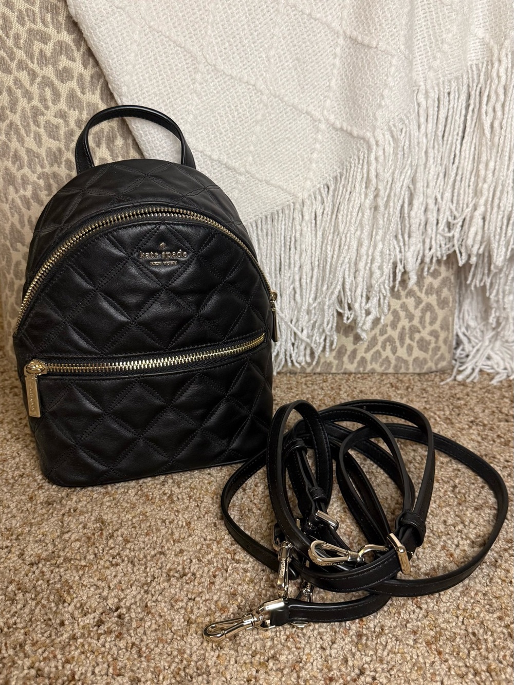 kate spade Black Quilted Mini Backpack with Gold Hardware